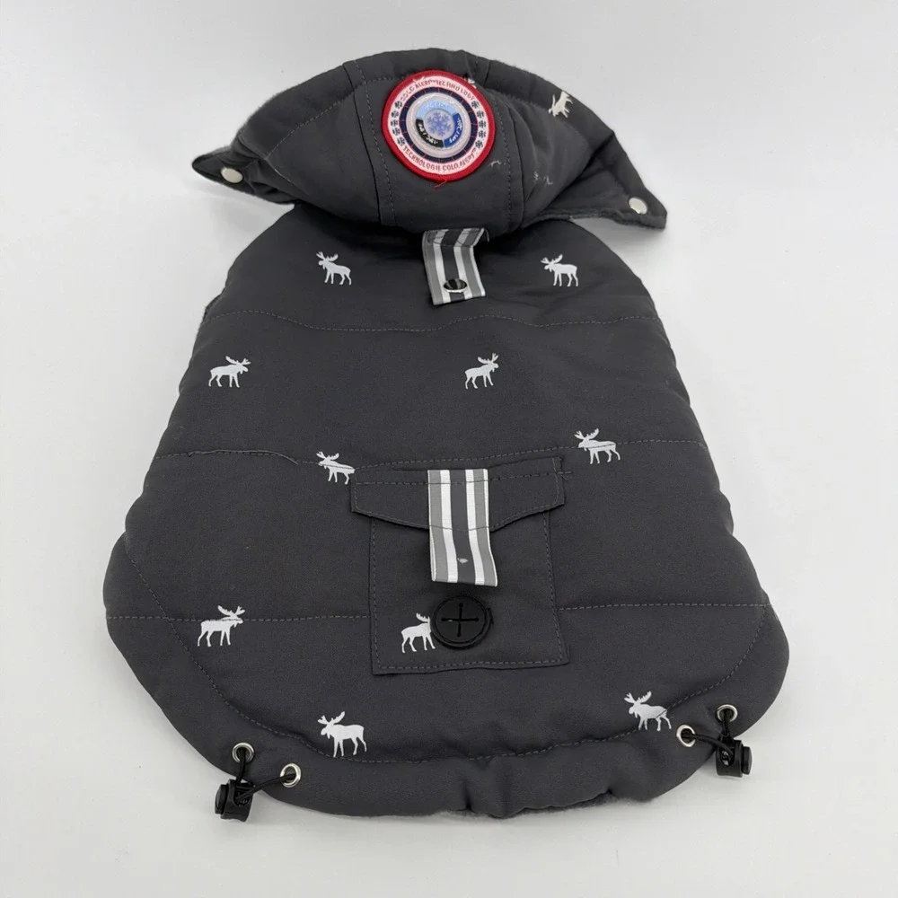 LuvGear Reversible Gray, Plaid‎ Flannel Moose Puppy/Dog Coat/Jacket Size SM